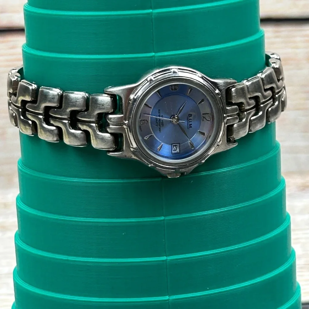 B.U.M. Equipment Mens Blue Sunburst‎ Dial Watch Silver Link Band BUM67363W 25mm